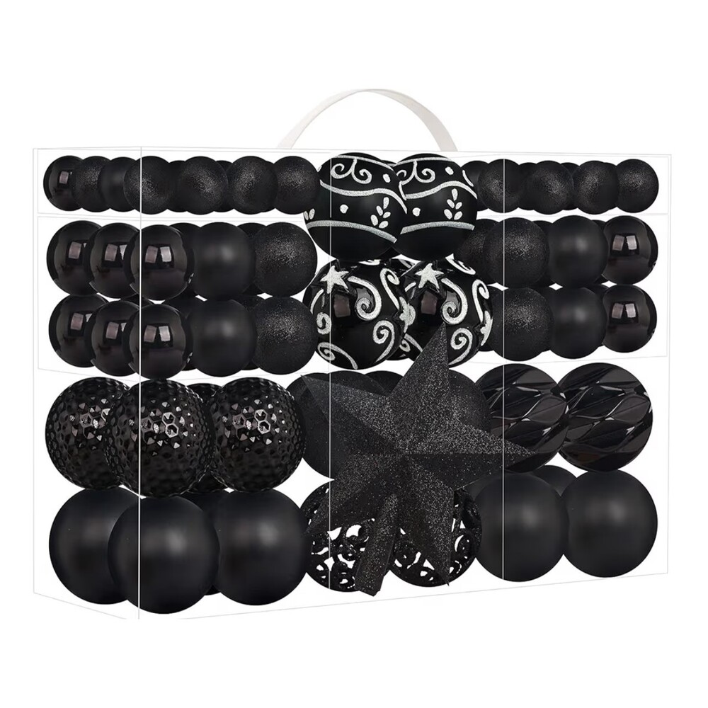 New 101 Piece Black Silver Glitter Ball Christmas Tree Ornaments New